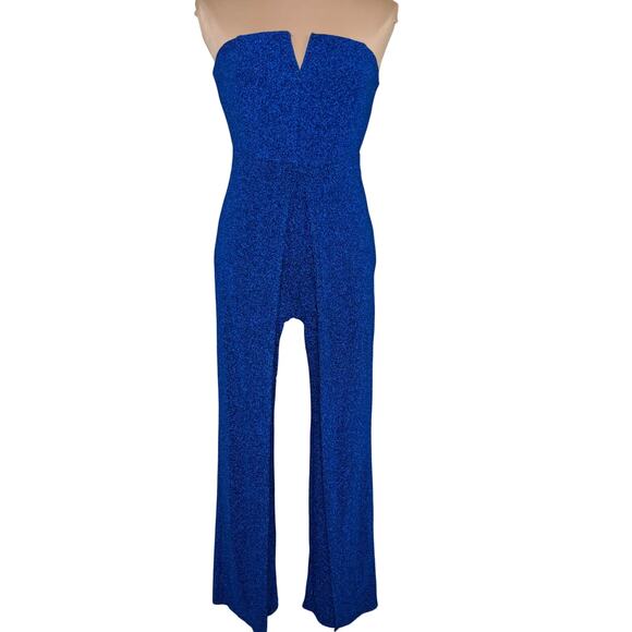 MadRag Pants - MadRag Jumpsuit Large Womens Blue Metallic Party Cocktail Going Out Strapless